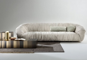 furniture: DRAPé IS A UNIQUE STYLE SOFA COVERED WITH LEATHER OR VELVET, AVAILABLE IN TWO DIFFERENT DIMENSIONS AND WITH MEMORY FOAM SEAT. | ARCHONTIKIS - LAURA MERONI