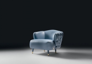 furniture: SAVOI ARMCHAIR: ARMCHAIR WITH STRUCTURE IN SOLID WOOD, WITH CROSSED ELASTIC BELT SPRING SYSTEM. PADDING IN HIGH-RESILIENCE EXPANDED POLYURETHANE IN DIFFERENT DENSITIES. TUFTED REAR BACK (OPTIONAL). FEET UPHOLSTERED WITH METAL GLIDES IN POLISHED GOLD FINI | ARCHONTIKIS - BLACKTIE