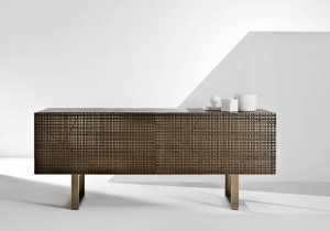 furniture: BD 91"LIQUID METAL" MAXIMA COLLECTIONWOODEN SIDEBOARD WITH CARVED DOORS AND SIDES COMPLETELY COVERED WITH "LIQUID METAL" FINISH AND WOODEN OR MARBLE UPPER TOP.200 X 50 X H 80 CM | ARCHONTIKIS - LAURA MERONI