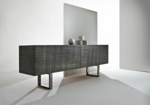 furniture: BD 91"LIQUID METAL" MAXIMA COLLECTIONWOODEN SIDEBOARD WITH CARVED DOORS AND SIDES COMPLETELY COVERED WITH "LIQUID METAL" FINISH AND WOODEN OR MARBLE UPPER TOP.200 X 50 X H 80 CM | ARCHONTIKIS - LAURA MERONI