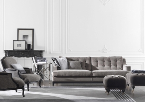 furniture: CLARK SOFA: A PERFECT MATCH BETWEEN VINTAGE CHARM AND CONTEMPORARY STYLE. A UNIQUE BASE ON WHICH ARE LOCATED THE MODERN CUSHIONS, ENRICHED BY THE CONTRAST PIPING IN TYPICAL GIANFRANCO FERRé STYLE. | ARCHONTIKIS-GIANFRANCO FERRE