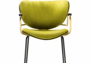 furniture: "CALIDA DINING" THE METAL BASE HAS A MATTE BLACK LACQUER, WHILE THE STEEL ARMRESTS HAVE A POLISHED GOLD FINISH MATCHING THE METAL FERRULES. THE LIME GREEN NUBUCK LEATHER UPHOLSTERY ADDS A ZESTY ACCENT TO THIS SOPHISTICATED AND MODERN PIECE.. | ARCHONTIKIS - BLACKTIE