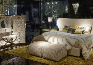 furniture: GRACE STRUCTURE IN BEECH WOOD AND FOAM. HEADBOARD IN FABRIC OR LEATHER FROM THE COLLECTION. | ARCHONTIKIS - ROBERTO CAVALLI